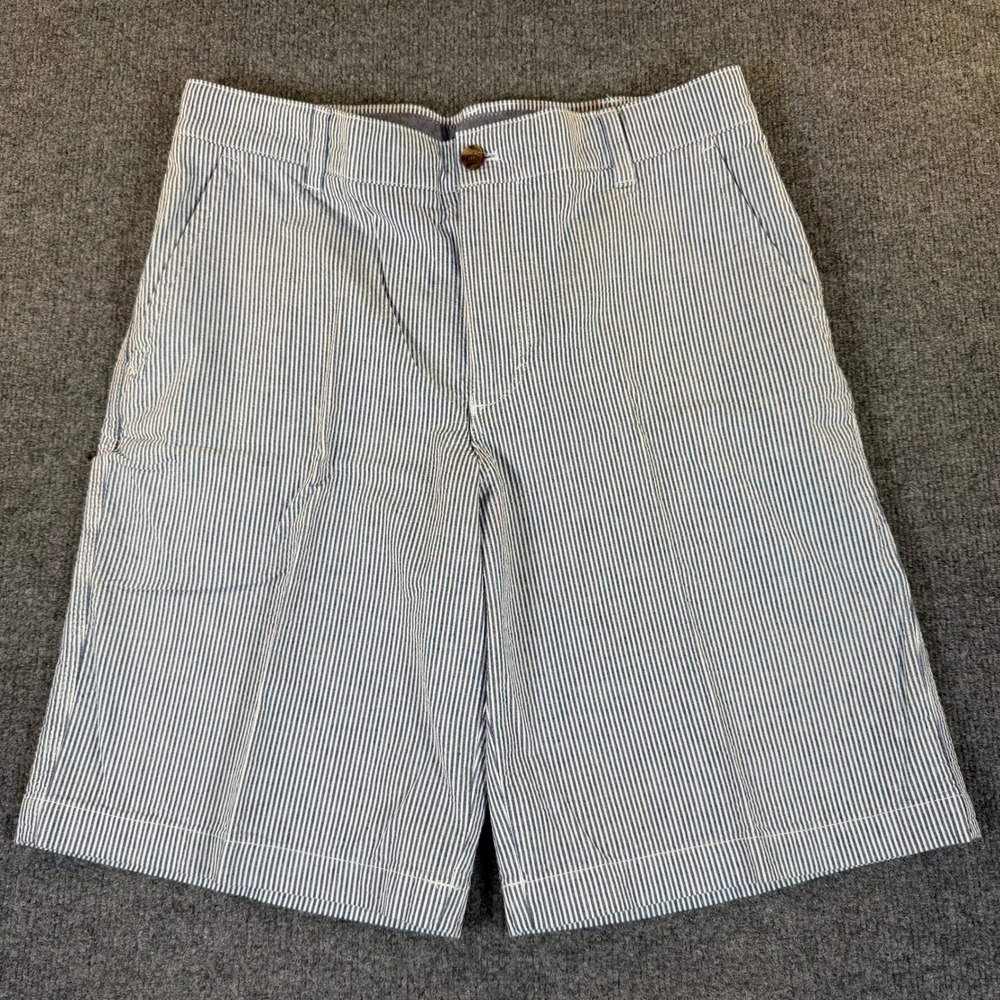 IZOD Mens Blue White Striped Seersucker Flat Front Shorts Size 34 #4049